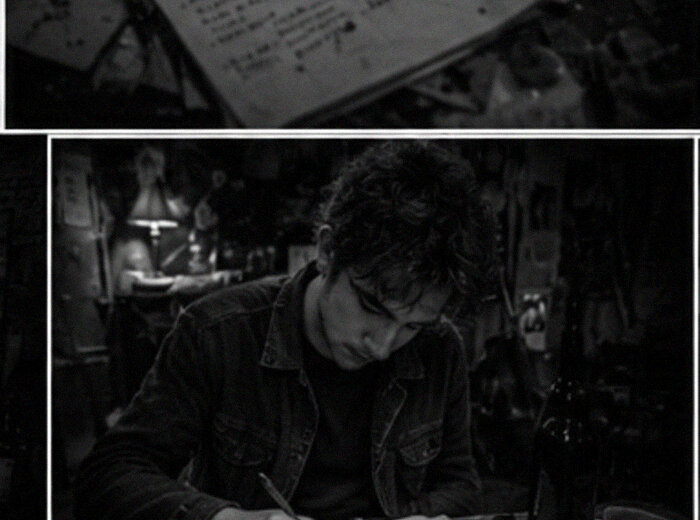 victor writing in his notebook